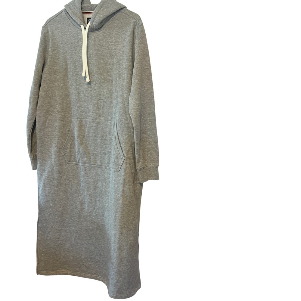 Lands End Womens Heather Gray Fleece Hoodie Midi Dress Size M Kangaroo Pocket